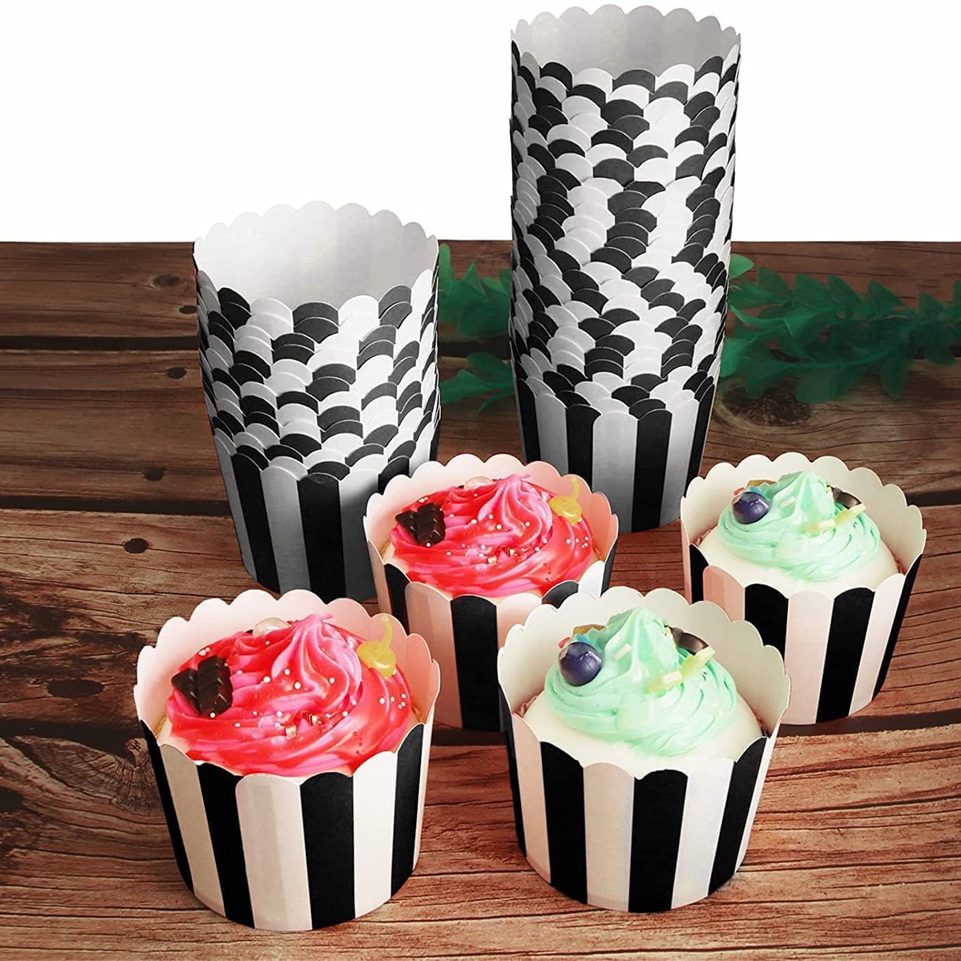 50只黑色条纹马芬杯一次性防油小蛋糕纸杯生日派对烘焙甜品台纸托