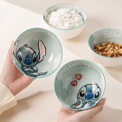 スティッチのご飯の碗の家庭用陶磁器の茶碗の子供の碗のかわいい漫画の高い顔の値は小さい碗のギフトボックスをプレゼントします。