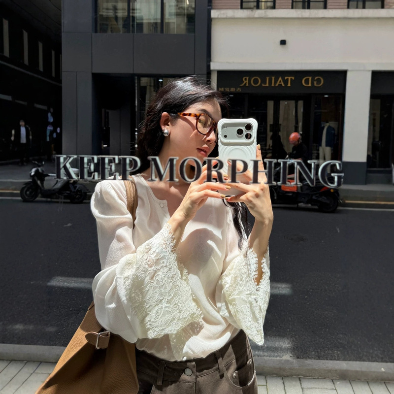 2026 Autumn New Arrival: Lightweight and Exquisite Commuting Design Women's Shirt with Lace Cuff Detail (100% Rayon)