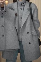 2025新款两件套双面羊毛大衣女立领马甲宽松大码西装领毛呢外套