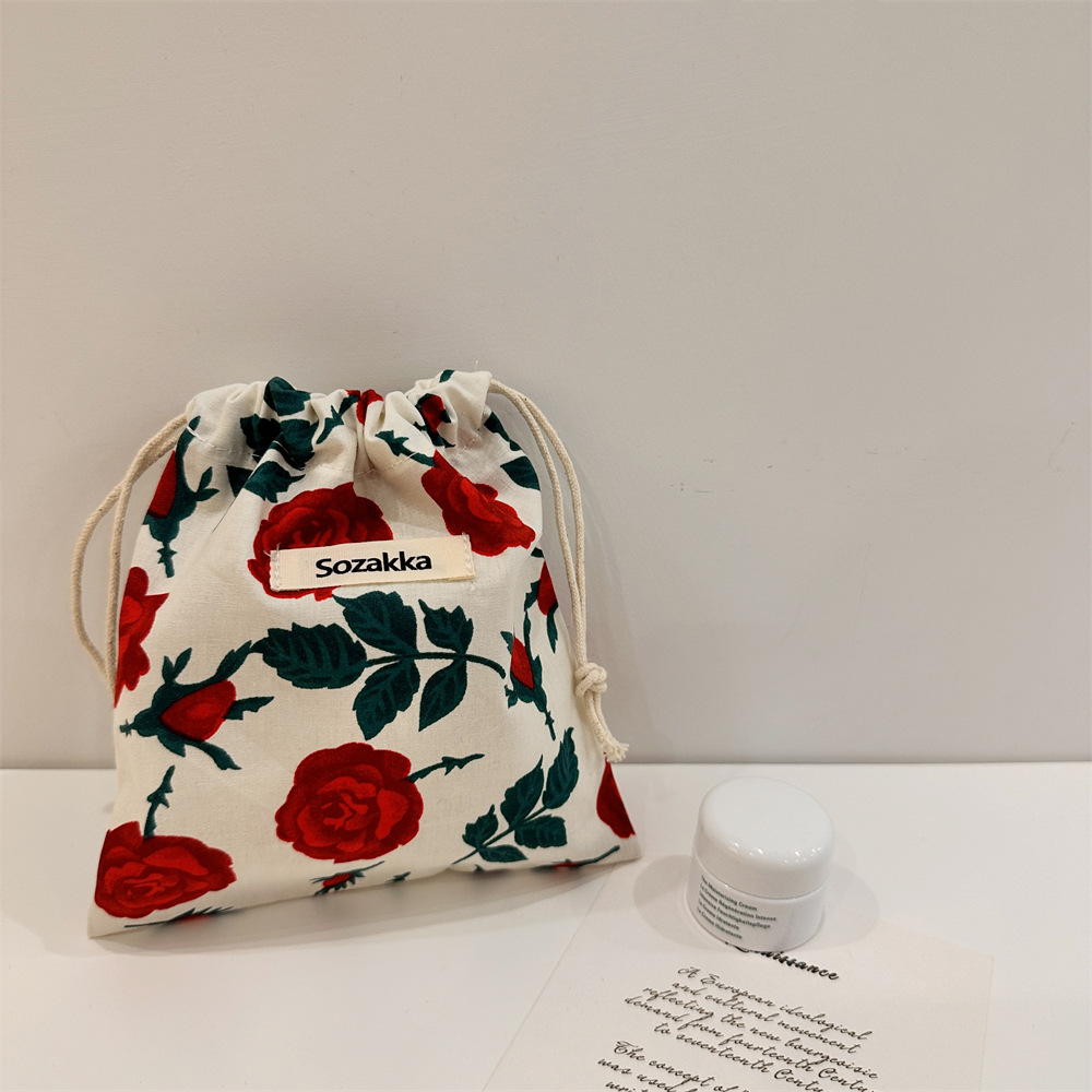 Women's Small Cotton Flower Streetwear String Cosmetic Bag display picture 13