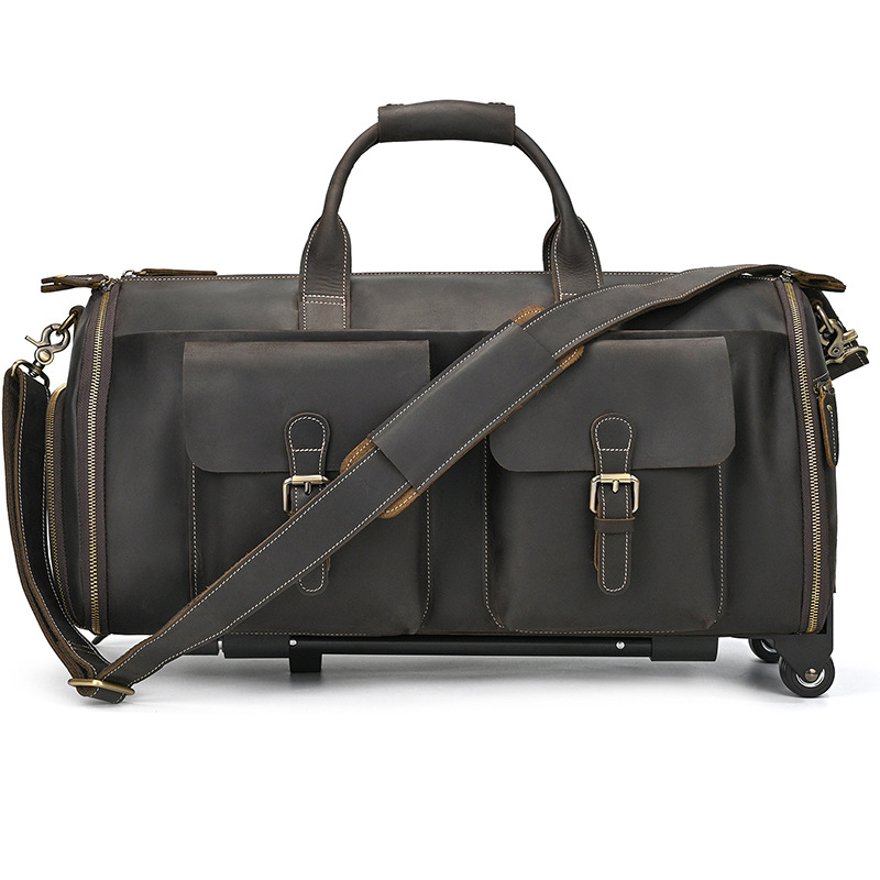 狂馬革レバーバッグ22インチスーツバッグ本革大容量荷物バッグ靴付き牛革手提げ収納男性バッグ