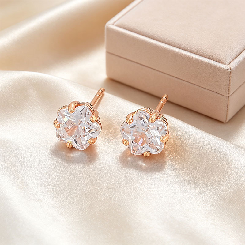 Pendientes de Flor con Piedra Única de Aleación de Cobre para Mujer