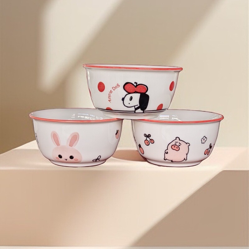 Fashionable New Ceramic Household Bowl, Candy Bowl, Cute Eating Bowl, Underglaze Color Children's Rice Bowl, Cartoon Bowl