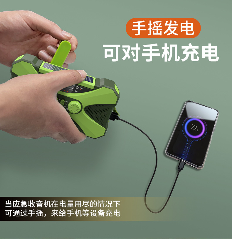 Disaster prevention and emergency equipment: hand-cranked power generation, charging flashlight, combat readiness radio, solar-powered mobile phone charging, multi-functional pic 8