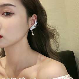 韩国天使之翼翅膀耳钉水滴轻奢高级感闪钻气质耳骨夹耳钉耳饰品批