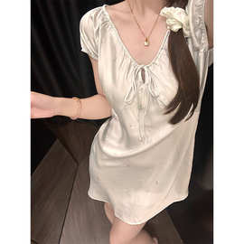 【现货】法式碎花冰丝短袖睡衣女夏新款性感睡裙家居服大码连衣裙