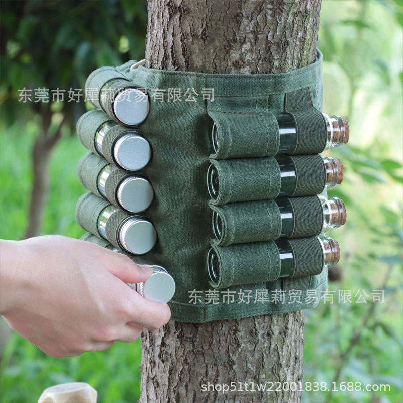 Бутылка для кемпинга на открытом воздухе, сумка для хранения 9 стеклянная бутылка для приправ, бутылка для барбекю, комбинированный набор для приправ, холст сумка