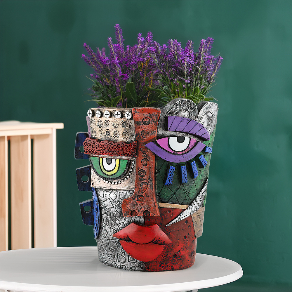 Overseas New Product Colorful Abstract Surprised Expression Human Face Resin Flower Pot Creative Expression Home Garden Planting Ornaments