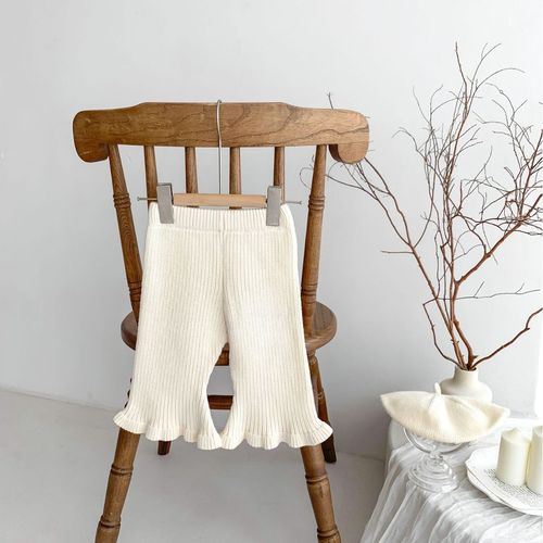 Korean children's clothing  autumn girls' candy-colored knitted bell-bottom pants for baby girls fashionable casual trousers and leggings