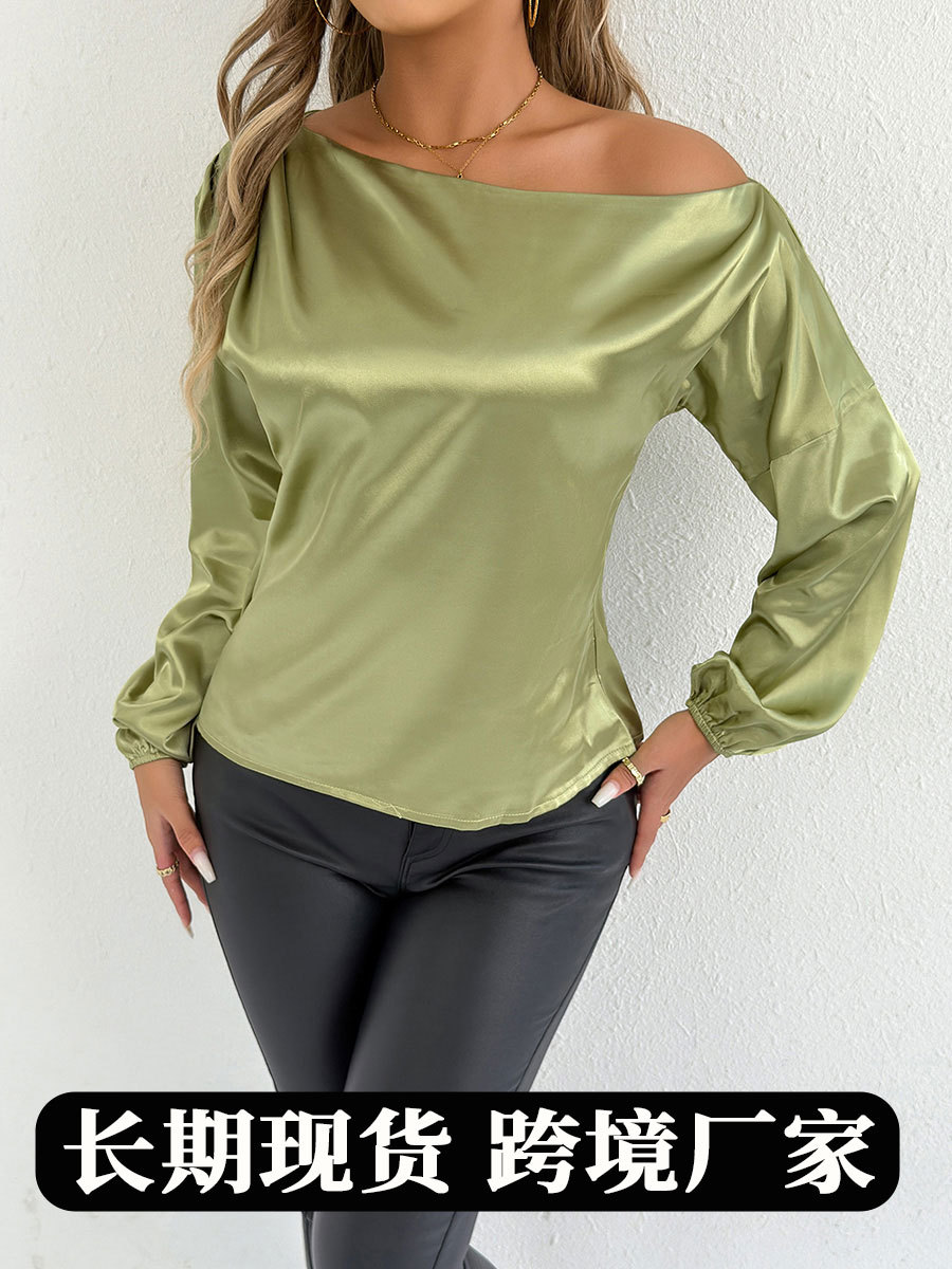 Real shot Cross-border AliExpress ropa de mujer 25 verano nuevo estilo camisa de satén blanco de manga larga para mujer camisa satinada europea y americana