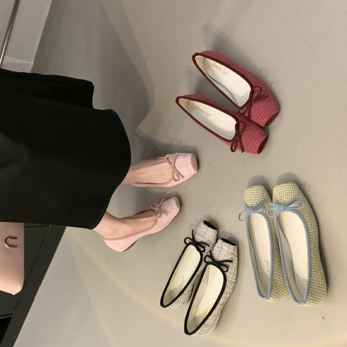 Retro Small Fragrant Style Inner Heightening Bow Shoes 2025 New Style Shallow Mouth Gentle Color Matching Ballet Shoes Grandma Shoes