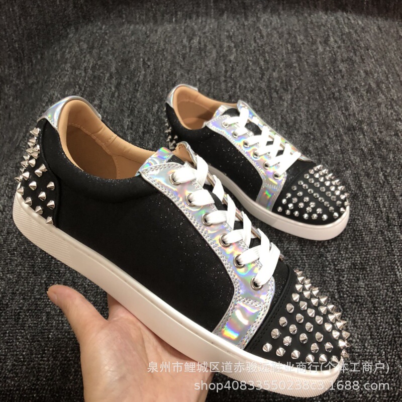 ヨーロッパ向け輸出モデル 2025cl レッドソール メンズシューズ 電気刺繍 リベット ブラック刺繍 ローカット レースアップ トレンド カジュアルシューズ|undefined