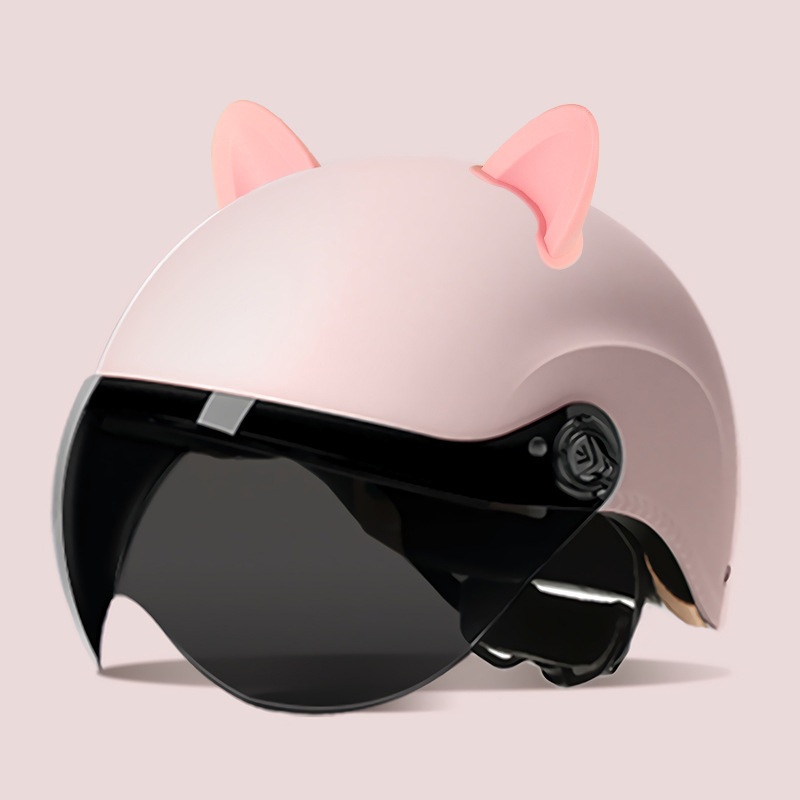Universal – Motosiklet kaskı (dəbilqə) Electric Vehicle - summer-helmet-matte-pink-summer-helmet-sunscreen-visor-accessories-rabbit-ears-pink
