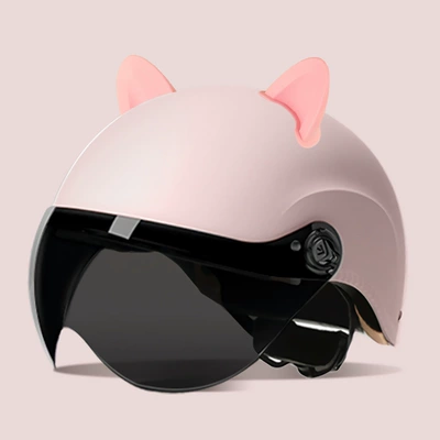 Motosiklet kaskı (dəbilqə) Sun Protection, Lightweight Battery Vehicle - summer-helmet-scrub-powder-summer-helmet-sunscreen-glasses-accessories-rabbit-ears-pink-one-size-fits-all