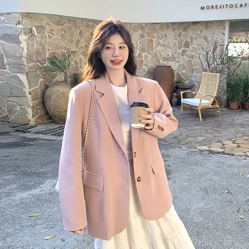 粉色西装外套女2025春秋新款韩系宽松显瘦气质今年流行小个子西服|undefined