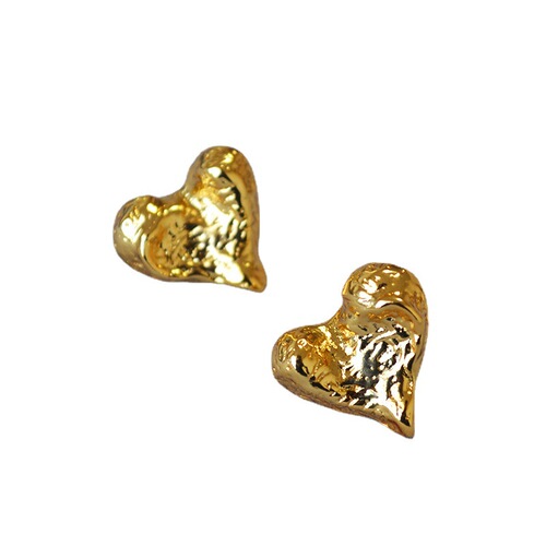 French-style niche retro pleated texture sandstone surface irregular heart-shaped brass-plated gold 925 silver pin earrings earring decoration