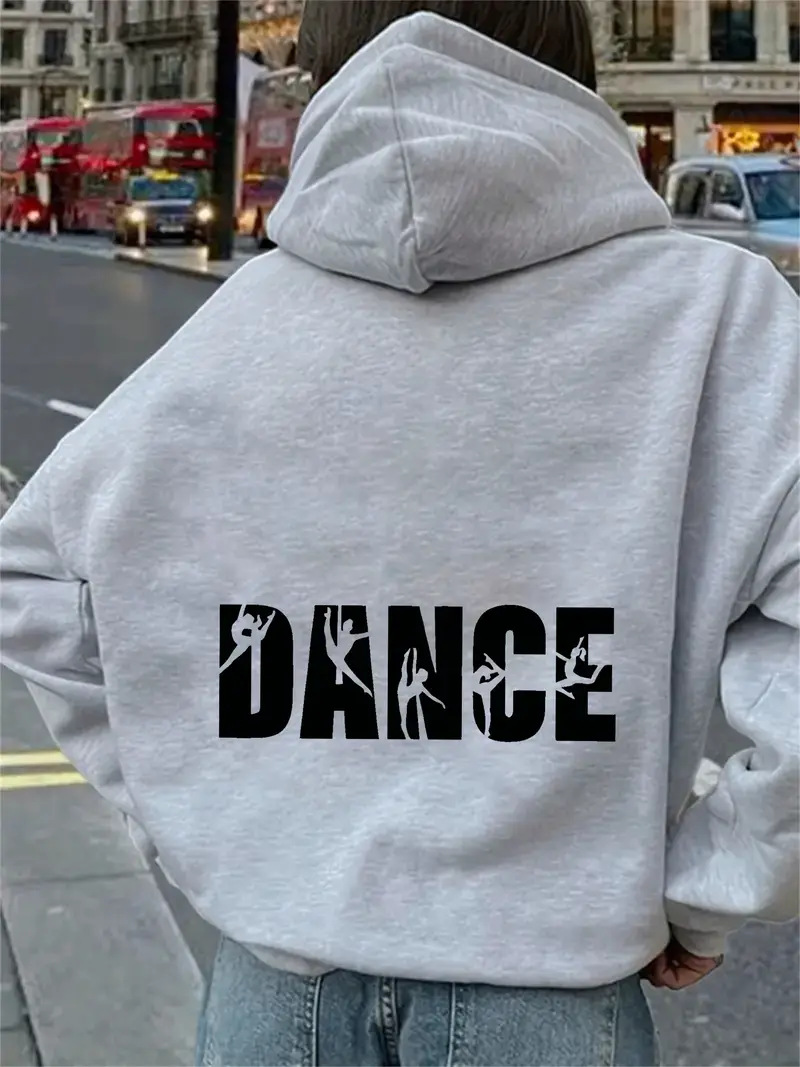 Sweat-shirt à capuche pour femme, imprimé lettres, style décontracté et tendance._voghion.com