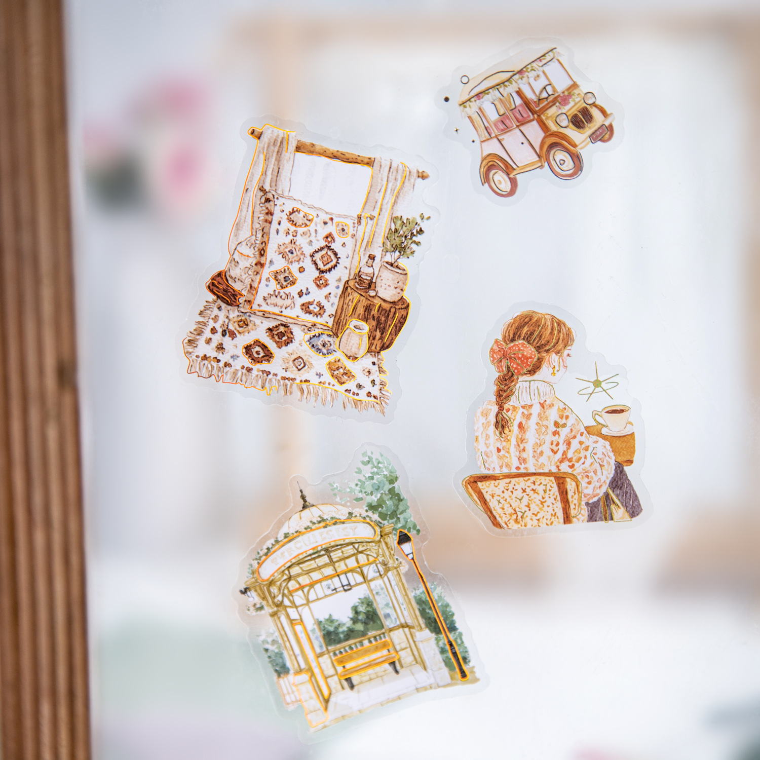 Hermoso día pegatina PET paisaje de viaje retro paisajismo material de cuenta de bricolaje paquete de pegatinas