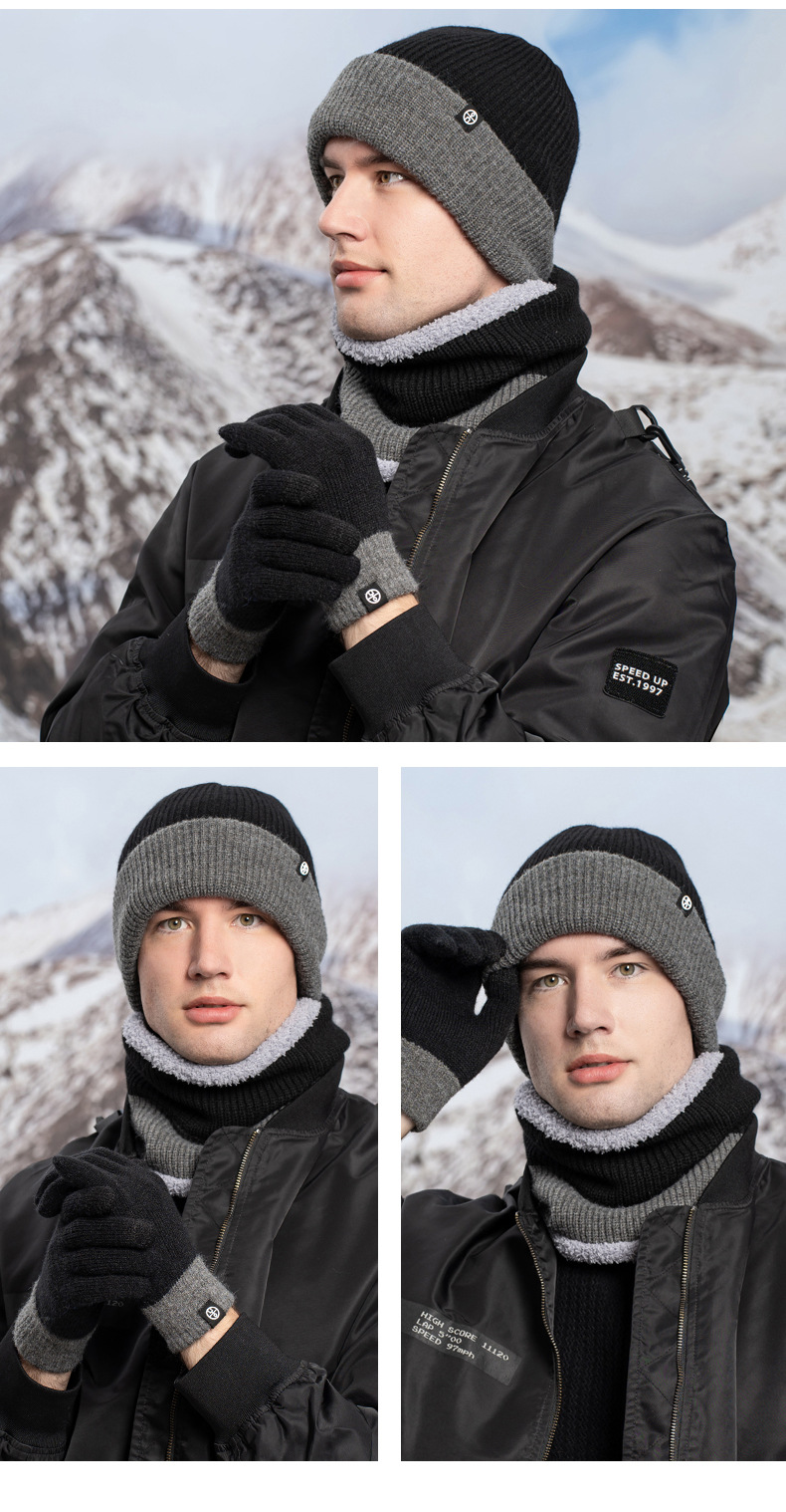 Conjunto de gorro cachecol e luvas em tricô para mulher reversível_voghion.com