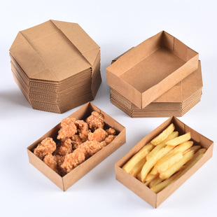 Disposable Kraft Paper Box Fried Chicken Hamburger Chicken Rice Flower Tray Fried Food Packaging Box