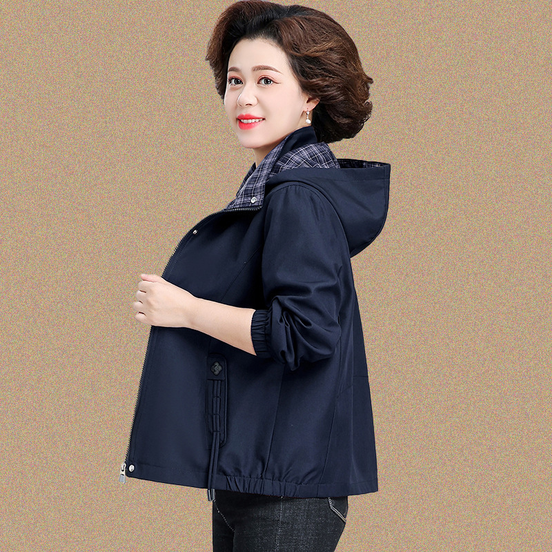中年妈妈秋装外套2025新款中老年人女春秋格子上衣服奶奶风衣夹克|undefined