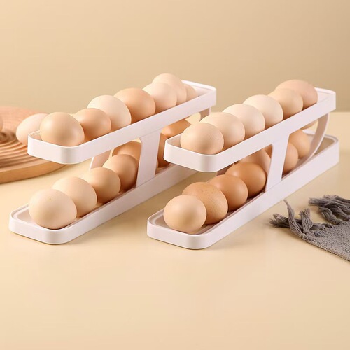 Slide-style Egg Box Refrigerator Side Door Dedicated Double Layer Automatic Rolling Egg Holder Kitchen Countertop Egg Storage Box
