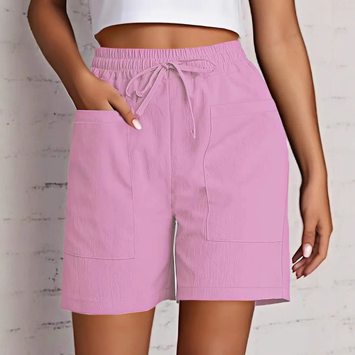European and American wish summer new women's clothes pure color pockets loose high-waist casual fashionable quarter shorts