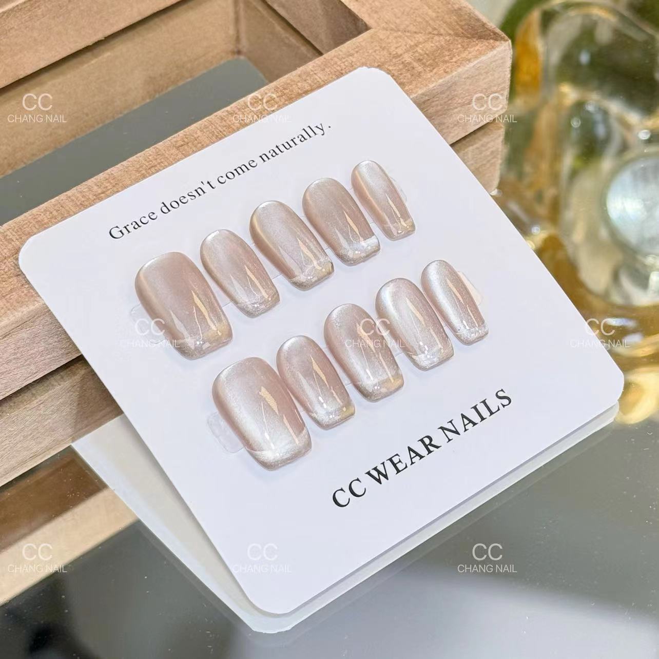 Tabletas de uñas desmontables, gelatina de té oolong, ojos de gato hechos a mano cortos, lindo, color sólido, premium