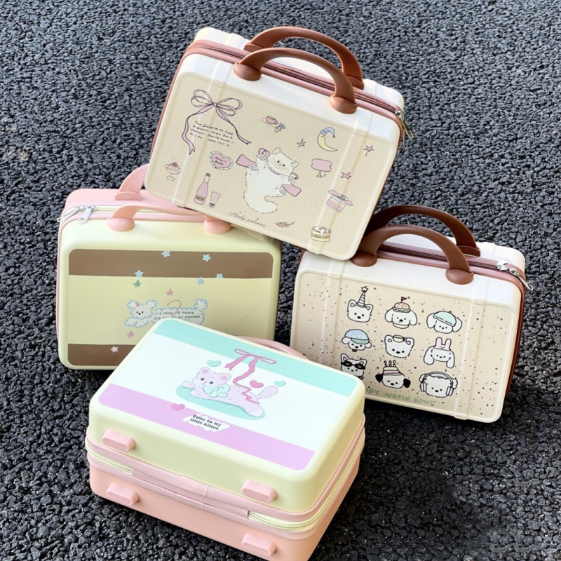 Pequeña maleta de maquillaje 14 pulgadas conveniente encantadora impresión maleta de viaje de chicas caja de almacenamiento de color