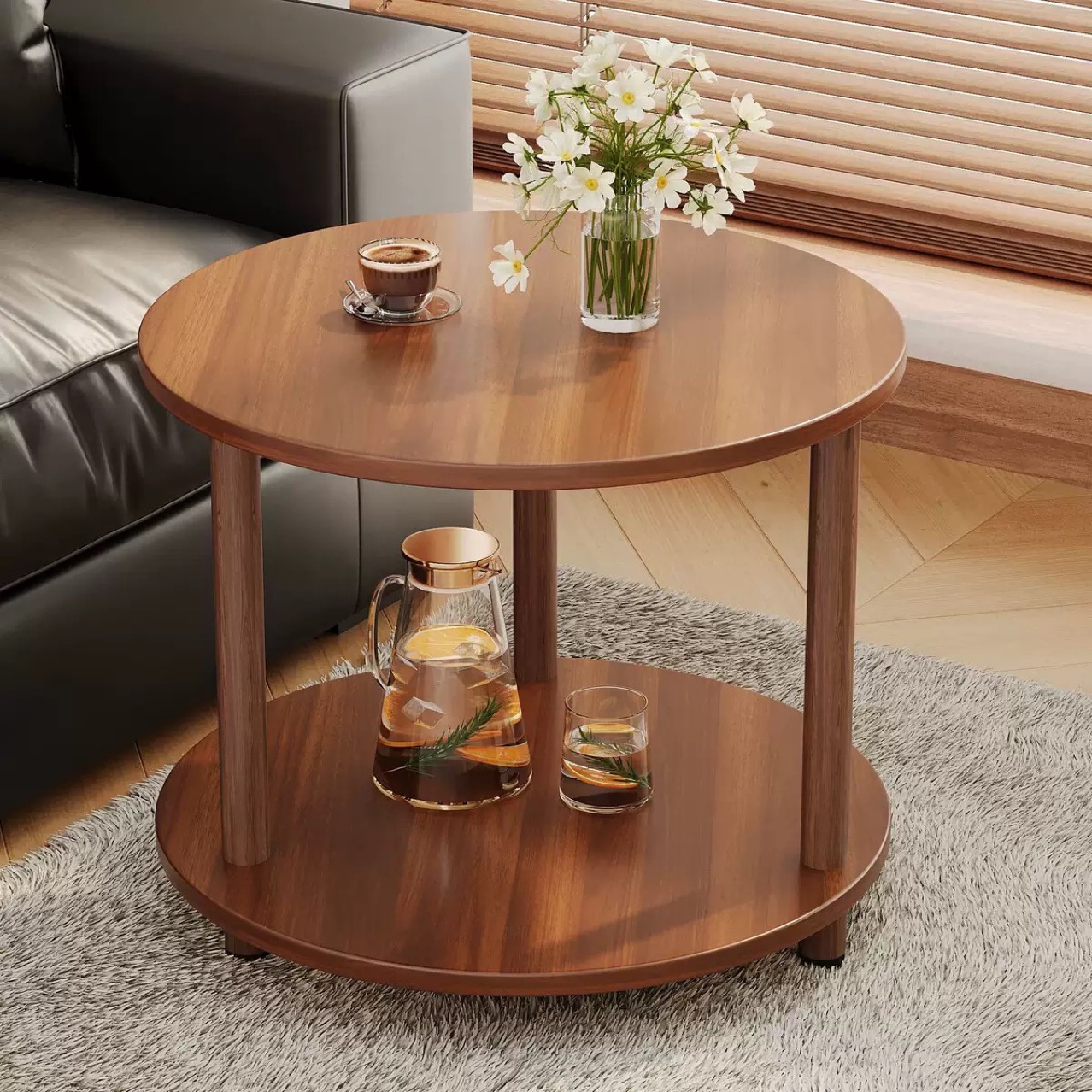 Small Table for Rental House, Living Room, Round Double-Layer Coffee Table, Small Apartment, Bedside Small Desk, Sofa Side Table Furniture