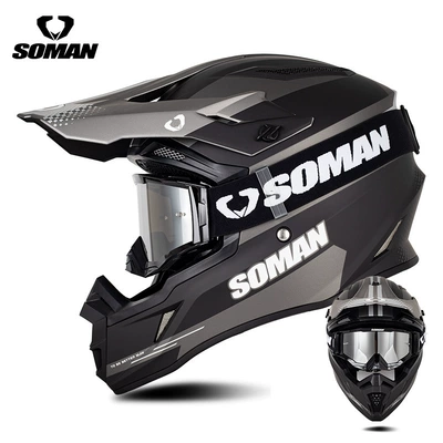 Motosiklet kaskı (dəbilqə) | Off-Road Helmet, Men's Electric Bike - black-and-gray-star-with-black-silver-goggles-s