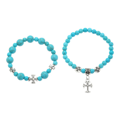Elegant European Cross Bead Bracelet for Women - Unique and Advanced Style, Versatile Design, Turquoise Bead Necklace - New Accessory