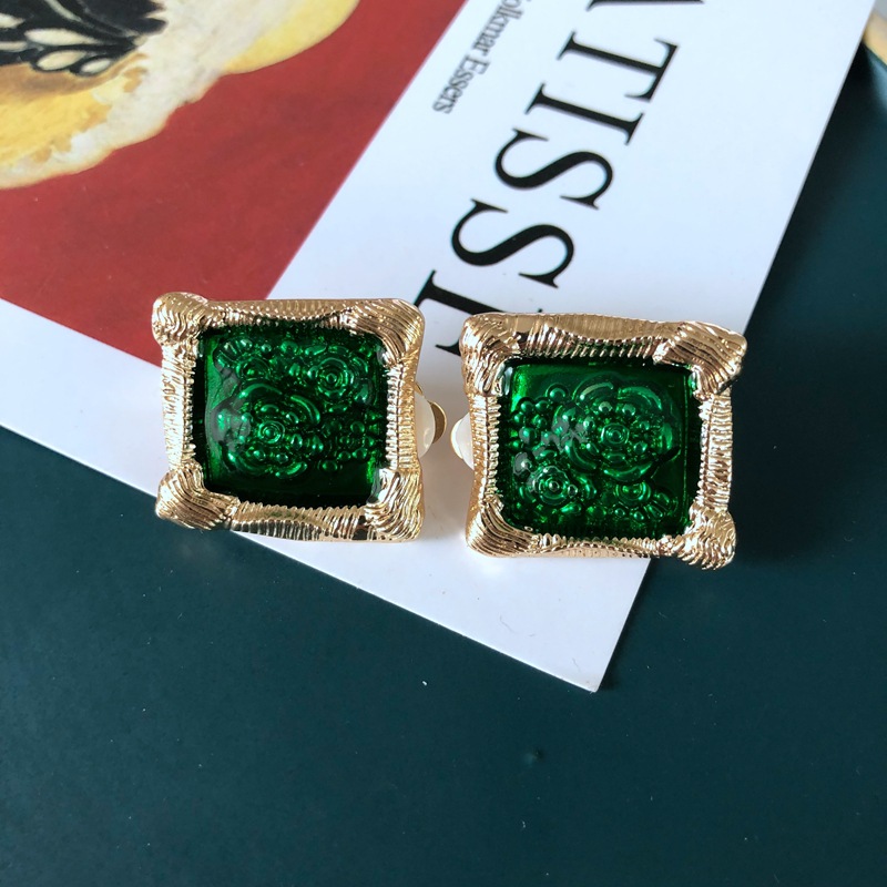 10g Weight No Inlaid Inlay Material Earrings, Ear Studs Classification Travel Occasion Printing Pattern Women'S Gender Plating Design Simple Style Style Green, Gold, Silver Color Fashion Geometric Flower Green Fan-shaped Earrings 3
