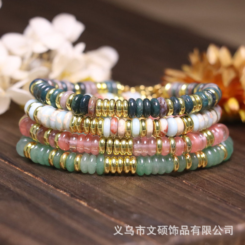Cross-Border Abacus Bead Flat Bead Bracelet Stainless Steel Beaded Adjustable Bracelet for Women Exquisite Jewelry Natural Crystal Stone Cross-Border Abacus Bead Flat Bead Bracelet Stainless Steel Beaded Adjustable Bracelet for Women Exquisite Jewelry Natural Crystal Stone