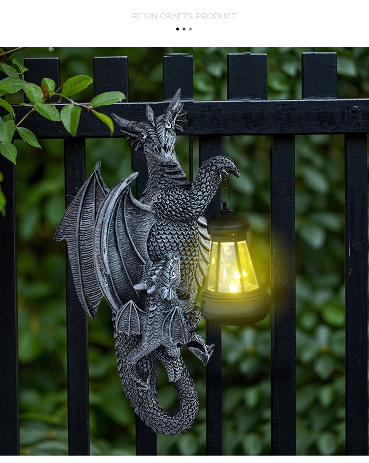 Solar Powered Dragon Wall Light Garden Sculpture Decorative Lamp_voghion.com