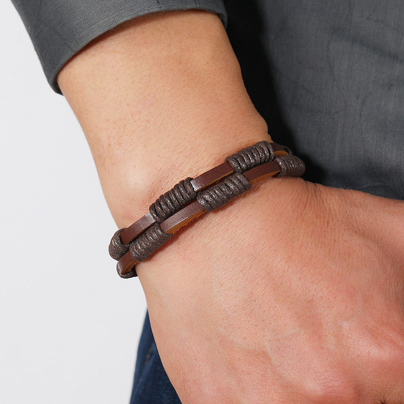 1 Piece Fashion Geometric Alloy Cowhide Wax line Unisex Bracelets