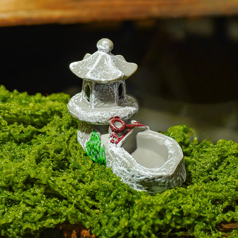 Micro-paisaje de musgo, estanque artificial creativo, torre de jardinería, paisajismo para peceras, adornos de paisajismo, mini adornos en miniatura