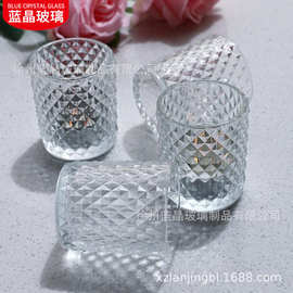 现货透明菱形茶烛烛台花纹浮雕蜡烛杯竖条纹许愿烛台罐钻石祈祷杯