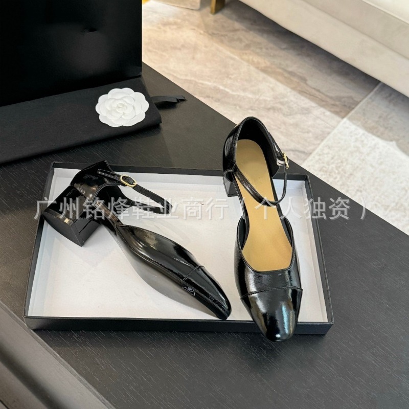 2025春季新款小香风玛丽珍单鞋女拼色平底一字扣低跟中空粗跟单鞋|undefined