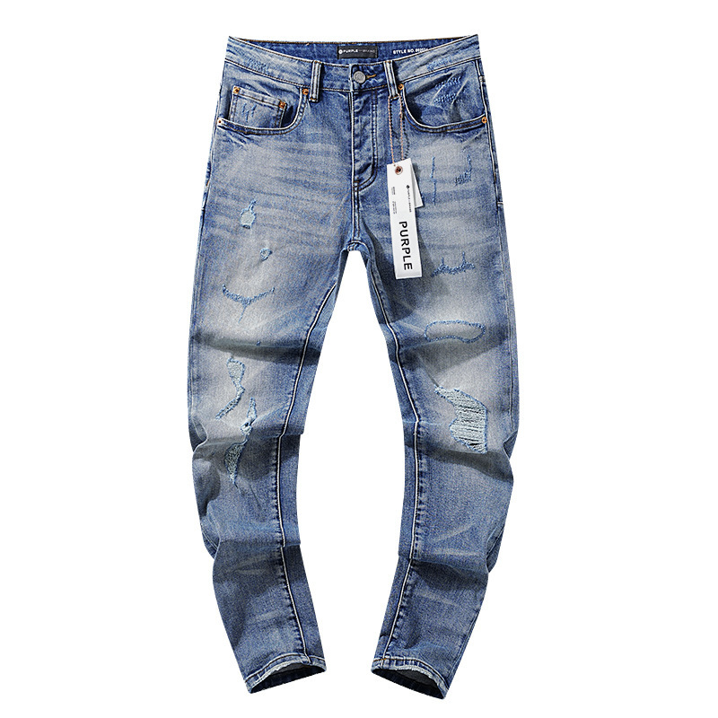 跨境欧美PurpleBrand牛仔裤jeans水洗做旧复古破洞泼墨潮流直筒|undefined