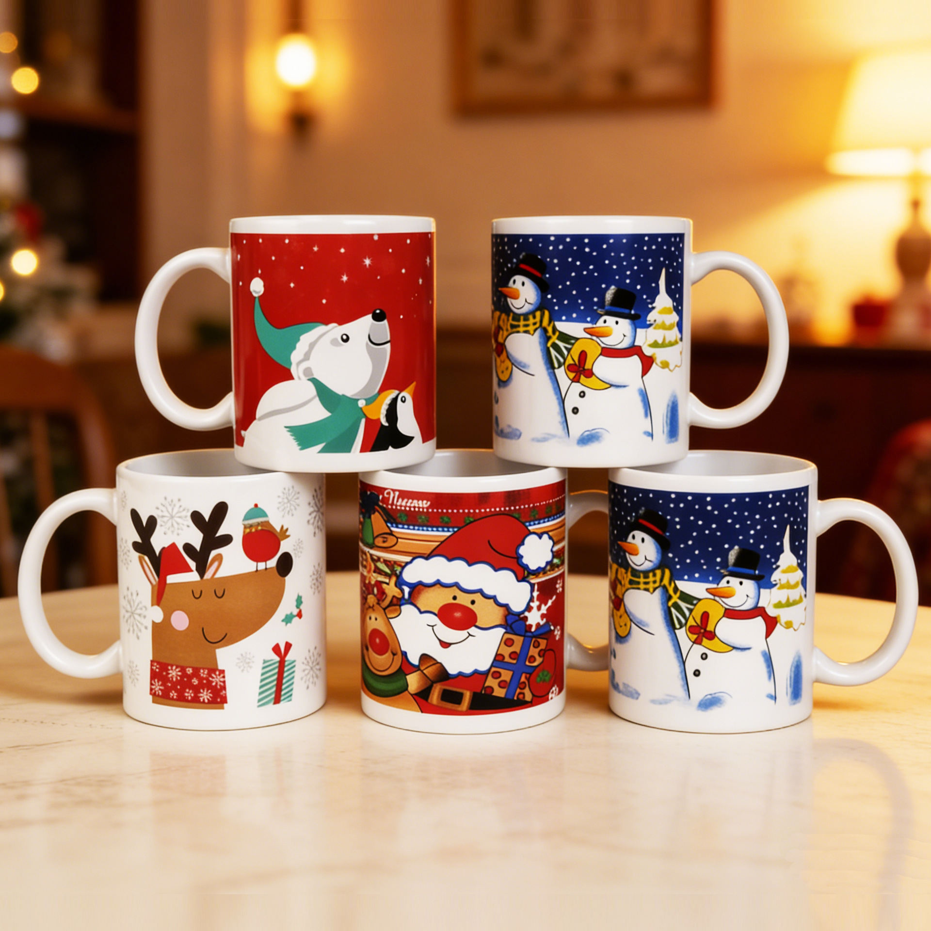 Taza de cerámica impresa patrón de publicidad Año Nuevo Navidad regalo taza de café 11oz logotipo personalizado taza