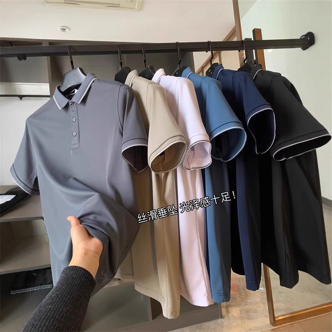2025 New Summer Light Mature High-end Korean Style Polo Shirt Men's Short-sleeved Slim-fit Thin-line Lapp T-shirt