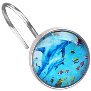 Factory Direct Sales Amazon Cross-Border Best-Selling Product Marine Series Stainless Steel Glass Shark Decorative Shower Curtain Curtain Hook