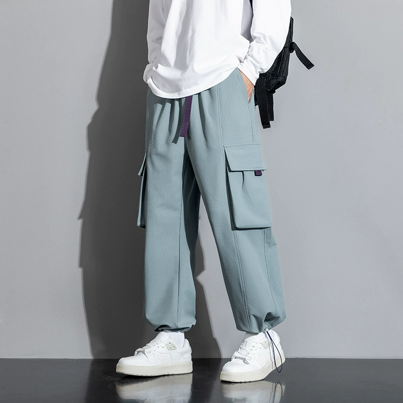 Легочные брюки Японские прямые свободные повседневные брюки Летние дуги Маунтин серо-зеленые