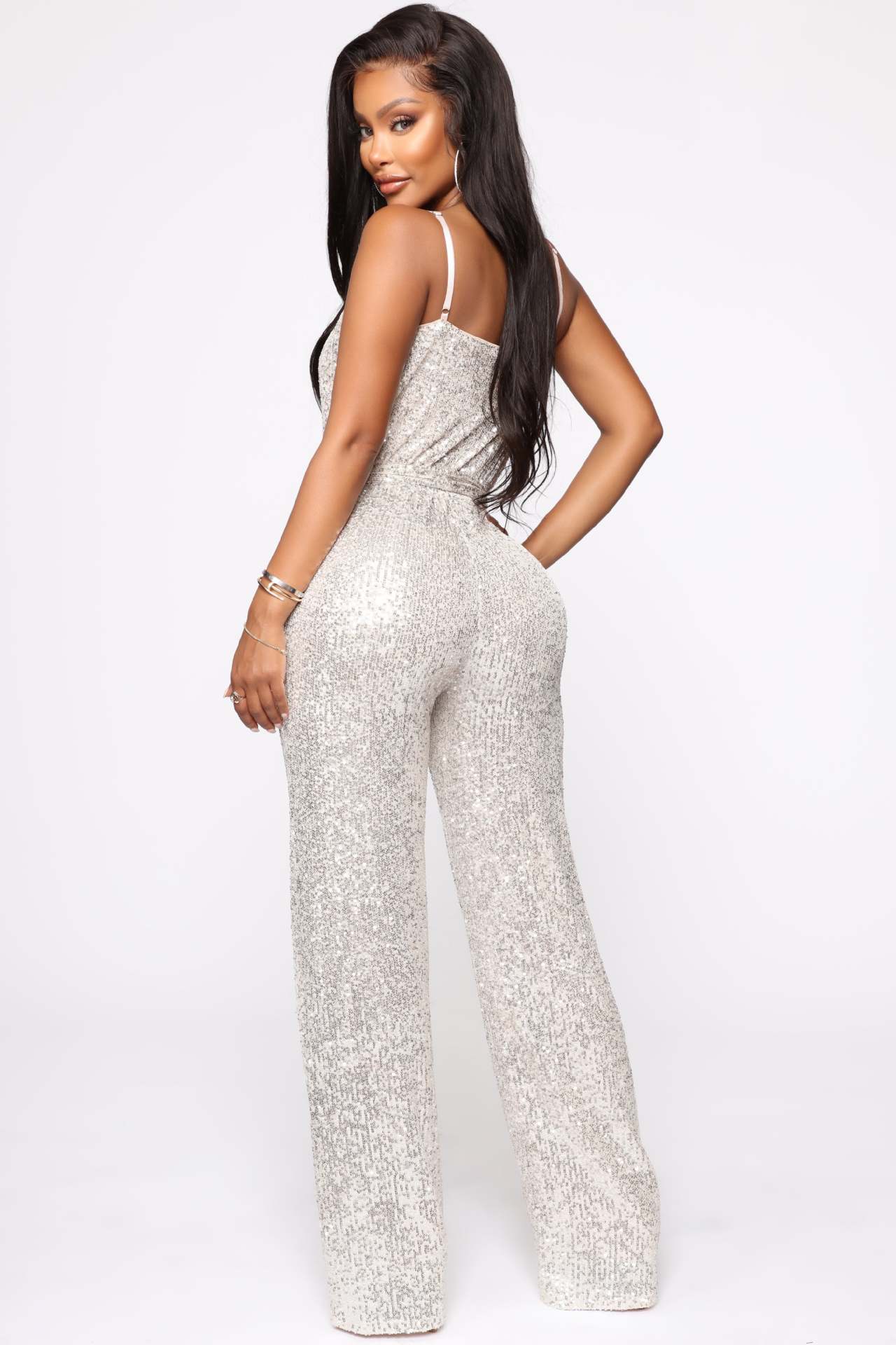 Retro Solid Color Polyester Full Length Sequins Jumpsuits display picture 4