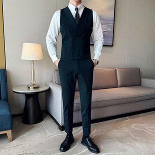 Wool high quality Korean-style slim-fit double-breasted vest suit MJT2417 black dark gray in stock
