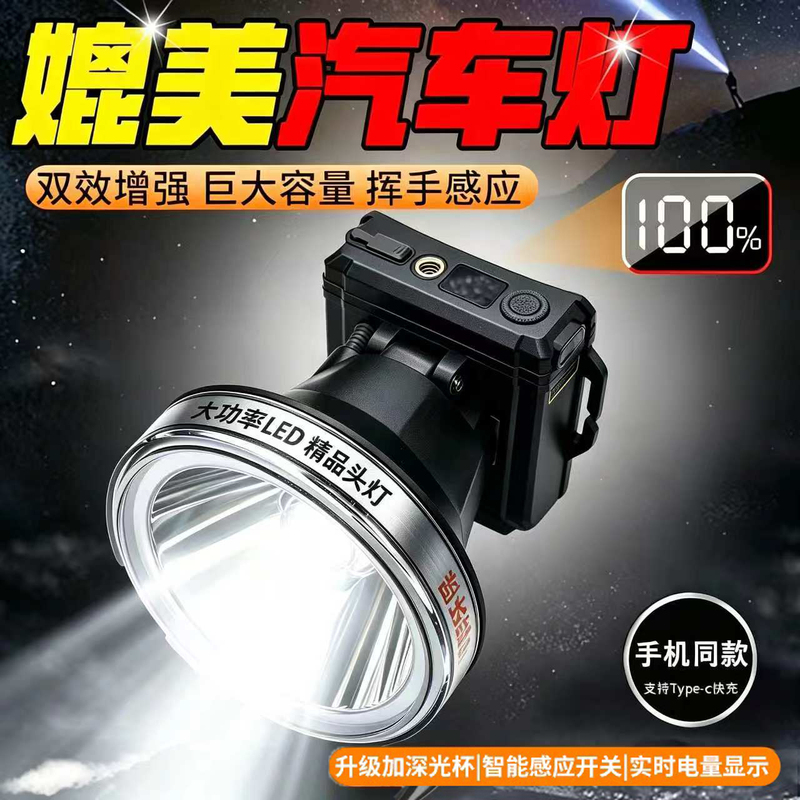 Temin high-intensity headlamp with ultra-long battery life, rechargeable, head-mounted, 11400 mAh, high-power, waterproof for outdoor fishing