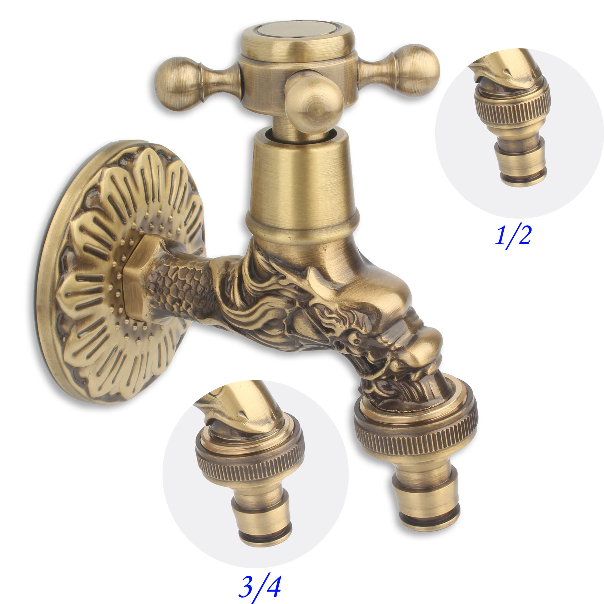Cross-camera Amazon brass European antique carved single cold faucet faucet, bathroom faucet, washing machine, garden Item Picture