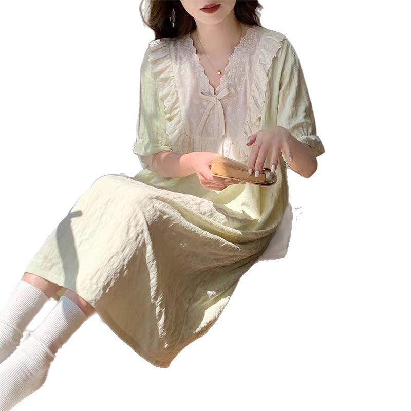 Camisón simple verano femenino nuevo estilo nube algodón encaje encaje estilo princesa pijamas para el hogar falda de longitud media